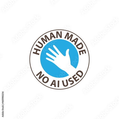 100% human made content, created by human stamp, label with distress or grunge effect, vector illustration. Artist vs artificial intelligence concept, no AI used guarantee