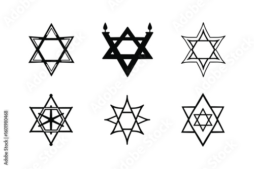 Diverse Star of David designs unique symbolic representations for cultural and religious themes vector illustration