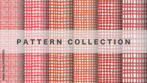 Check pattern in watercolor style, 6 pattern data sets, red

