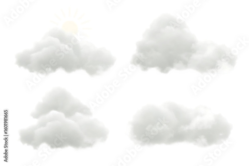 Fototapeta Naklejka Na Ścianę i Meble -  Fluffy white clouds and sun isolated on a transparent background weather
