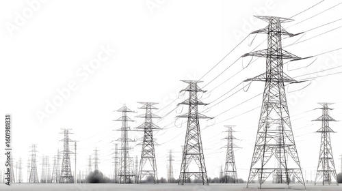 Power Lines and Power Transmission Infrastructure isolated on a transparent background