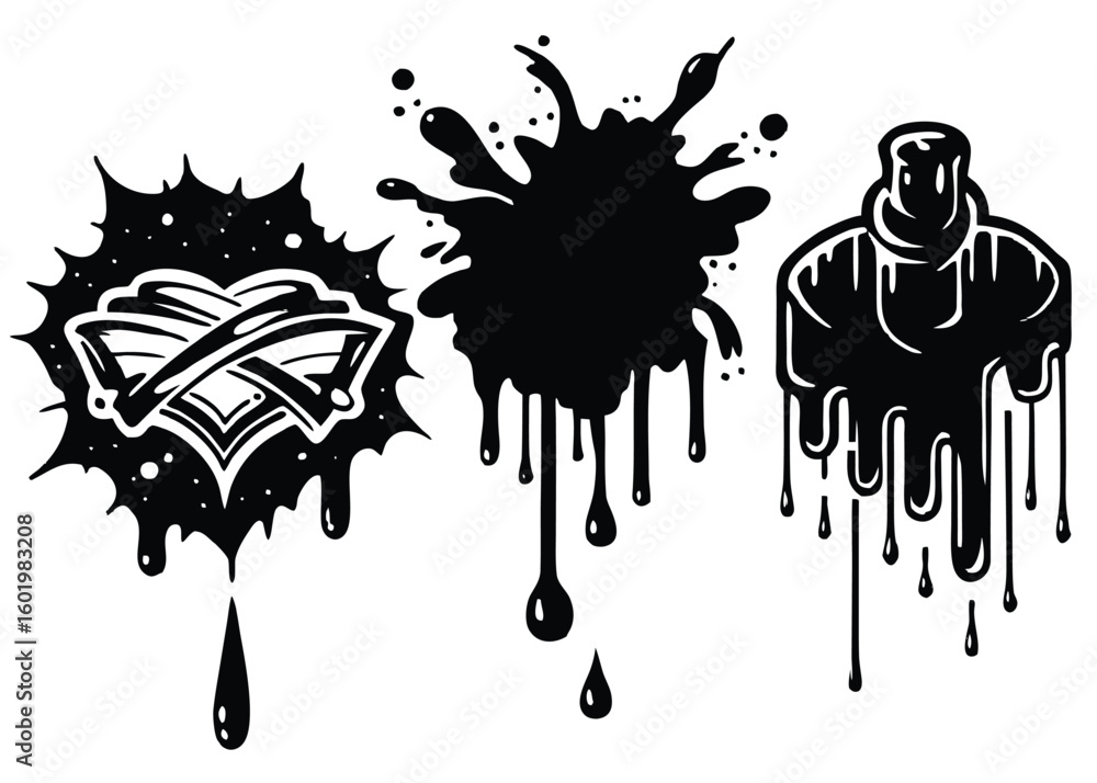 Obraz premium Graffiti heart splash and spray paint bottle isolated on transparent background