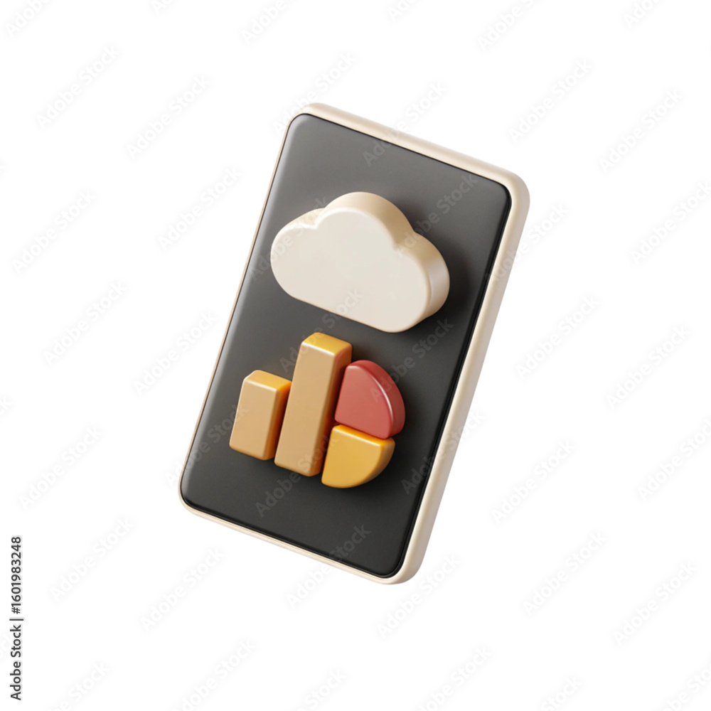 3d smartphone displaying cloud and financial chart isolated on transparent background 3d smartphone displaying cloud and financial chart isolated on transparent background