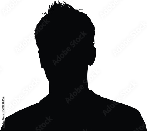 Silhouette of Man with Spiky Haircut Anonymous Male Figure on White Background