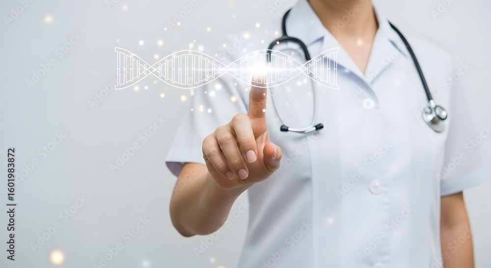 Woman Doctor Presenting Holographic DNA Strand
Woman Doctor Presenting Holographic DNA Strand