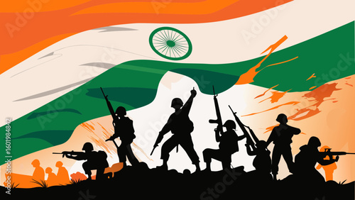 Soldiers standing valiantly beneath India s flag symbolizing courage and patriotism in a digital