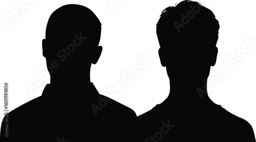 Two Men's Silhouette Heads with Different Haircuts on a White Background