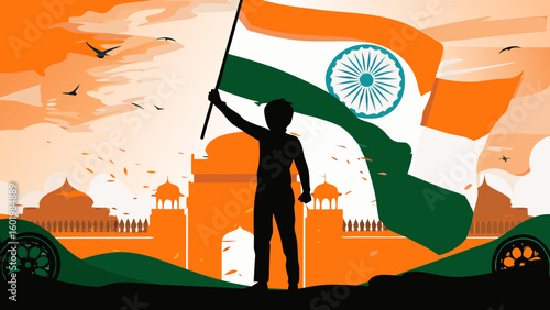 Celebrating India s Independence Day with Pride and Patriotism at a Landmark with bold graphic style