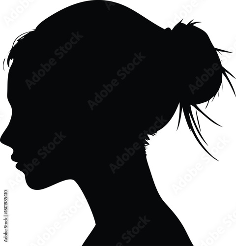 Woman's Silhouette in Black with Hair in a Bun on White Background
