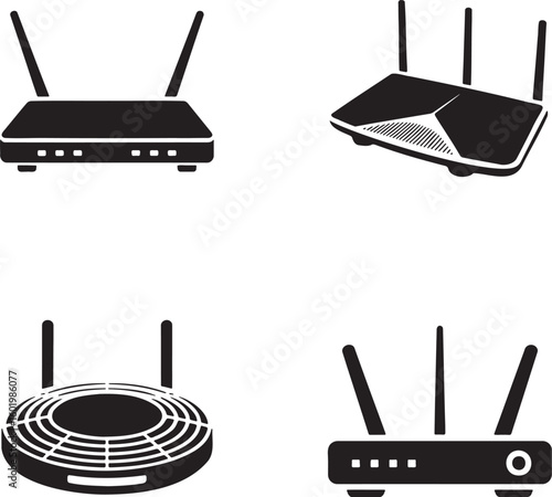 Set of WIFI Router silhouette vector illustration isolated On Transparent Background 