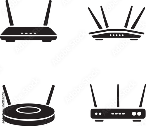 Set of WIFI Router silhouette vector illustration isolated On Transparent Background 