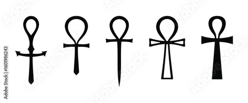 Discover the ancient Egyptian ankh symbol representing life with these five distinct black graphic variations unique designs vector illustration