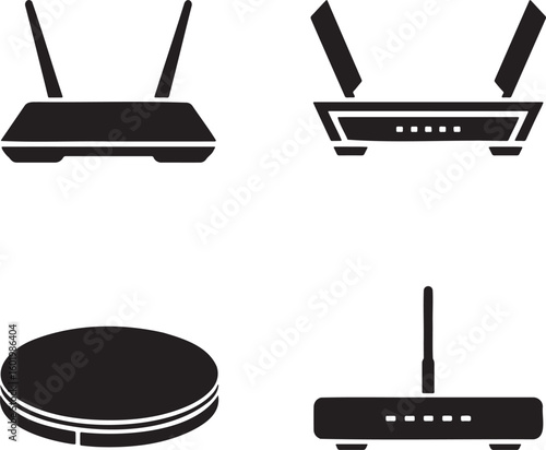 Set of WIFI Router silhouette vector illustration isolated On Transparent Background 