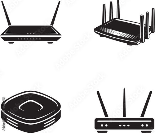 Set of WIFI Router silhouette vector illustration isolated On Transparent Background 