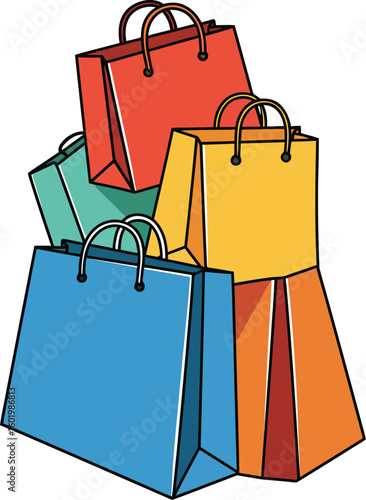 Colorful shopping bags illustration for retail therapy and consumerism concept design vector graphic editable