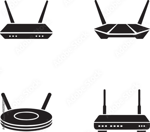 Set of WIFI Router silhouette vector illustration isolated On Transparent Background 