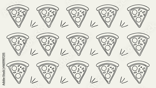 Black outline pizza slices with scattered lines on cream background