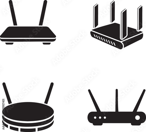 Set of WIFI Router silhouette vector illustration isolated On Transparent Background 