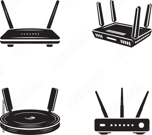 Set of WIFI Router silhouette vector illustration isolated On Transparent Background 