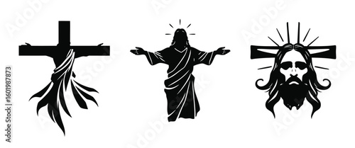 Inspiring Jesus Christ silhouettes faith hope and divine love for religious projects vector illustration