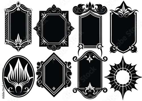 Collection of ornate decorative frames and borders isolated on transparent background