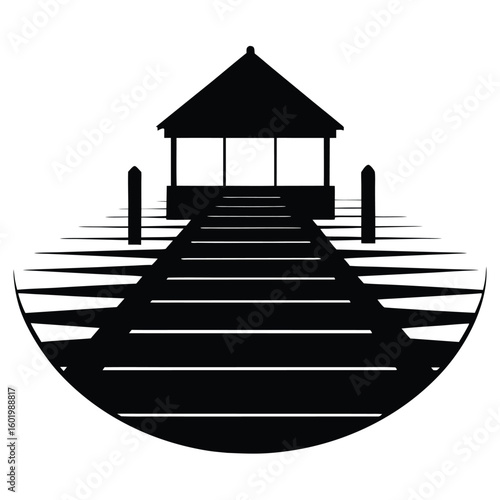 Dock with gazebo and water silhouette