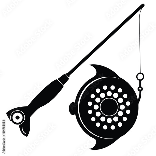 Fishing rod and reel silhouette