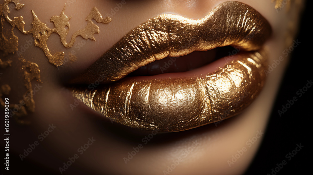 Obraz premium Electric Fuchsia Hot Lipstick Design Sophisticated Glamorous Gold. The Boldest Lip Colour of 2025. 