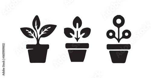 Plant pot icon set, Bold  House Plant Vector Icons Monochrome Potted Leaf Design, vector illustration eps 10.