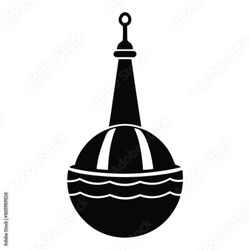 Black and white silhouette of a fishing float