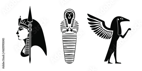 ancient Egyptian symbols queen mummy and Horus for cultural projects vector illustration
