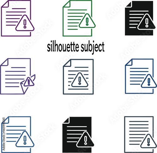 A collection of document icons with warning signs in various colors and orientations
