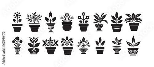 plant pot silhouette vector icon isolated on white background, simple and Clean Houseplant Icon Pack, vector illustration eps 10.