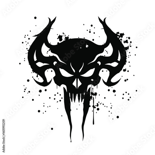 Intense black demonic skull with sharp horns and dripping effect edgy designs and bold statements vector illustration
