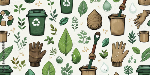 Eco Seamless Pattern for World Cleanup Day