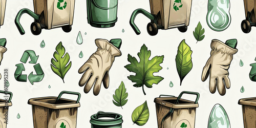 Eco Seamless Pattern for World Cleanup Day
