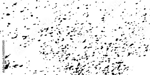 Distress urban overlay spotted concrete grain surface grainy noise rust wall grunge black splatter and white background. damaged chalk crack rough ink wall texture.	