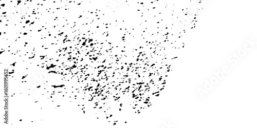 Distress urban overlay spotted concrete grain surface grainy noise rust wall grunge black splatter and white background. damaged chalk crack rough ink wall texture.	