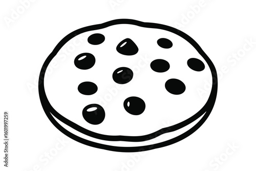 Delicious black and white illustration of chocolate chip cookie for sweet treat designs vector illustration