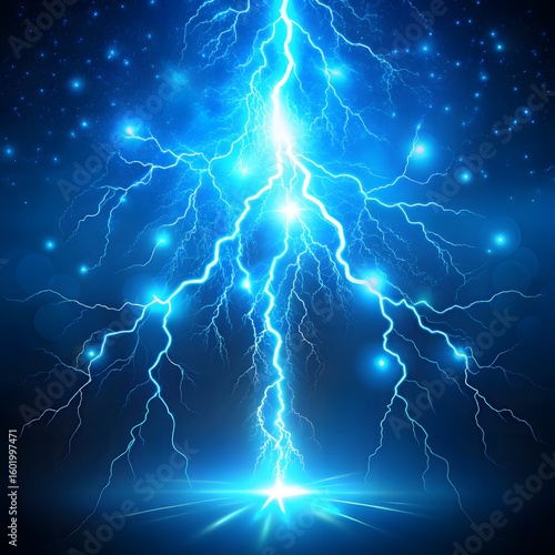 Wallpaper Mural Bright Blue Lightning Strike with Sparkles thunder Torontodigital.ca