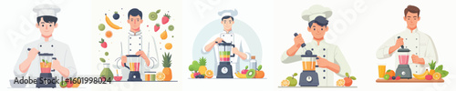 chef character vector blending fruit