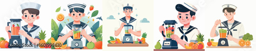 sailor character vector is blending fruit