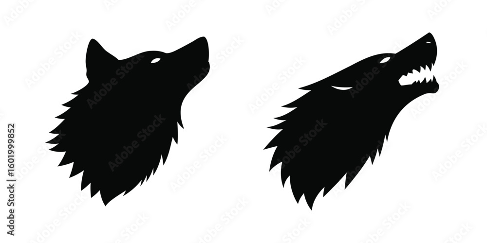 Fototapeta premium Dramatic black wolf head silhouettes howling powerfully conveying wild spirit and untamed nature for powerful branding vector illustration