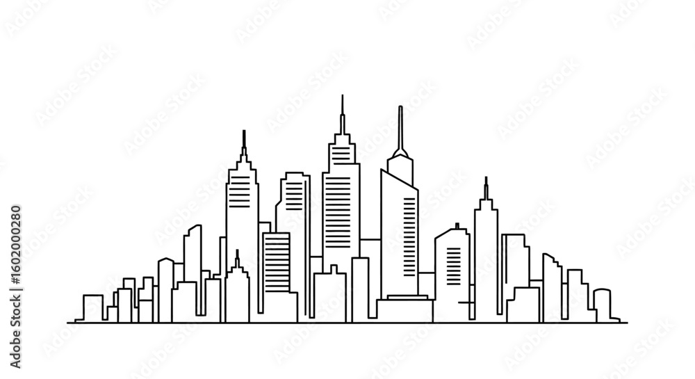 Fototapeta premium Modern City Skyline Minimalist Linear Illustration