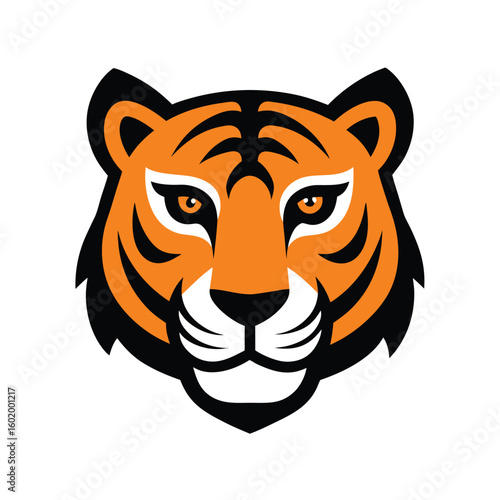 Clean tiger head icon in symmetrical shape shown in modern bold line style