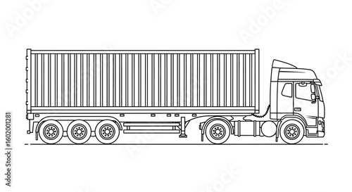 Detailed Outline of a Commercial Truck with Trailer – Transportation Concept