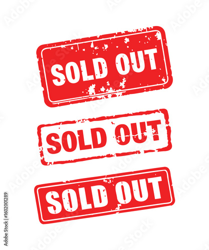Three red grunge SOLD OUT rubber stamps convey immediate unavailability and limited stock status vector illustration