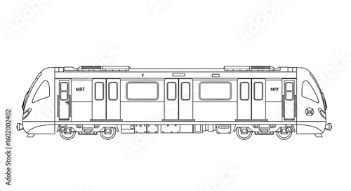 Modern Electric Train Line Art Illustration - Vector Drawing of Passenger Rail Transport
