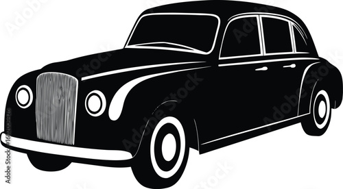 Golden age chauffeur car - Column-shift sedan silhouette, EPS JPEG PNG