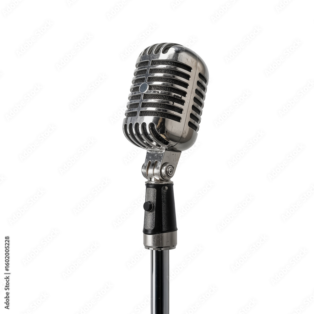 Fototapeta premium Retro vintage silver microphone on an isolated transparent background.